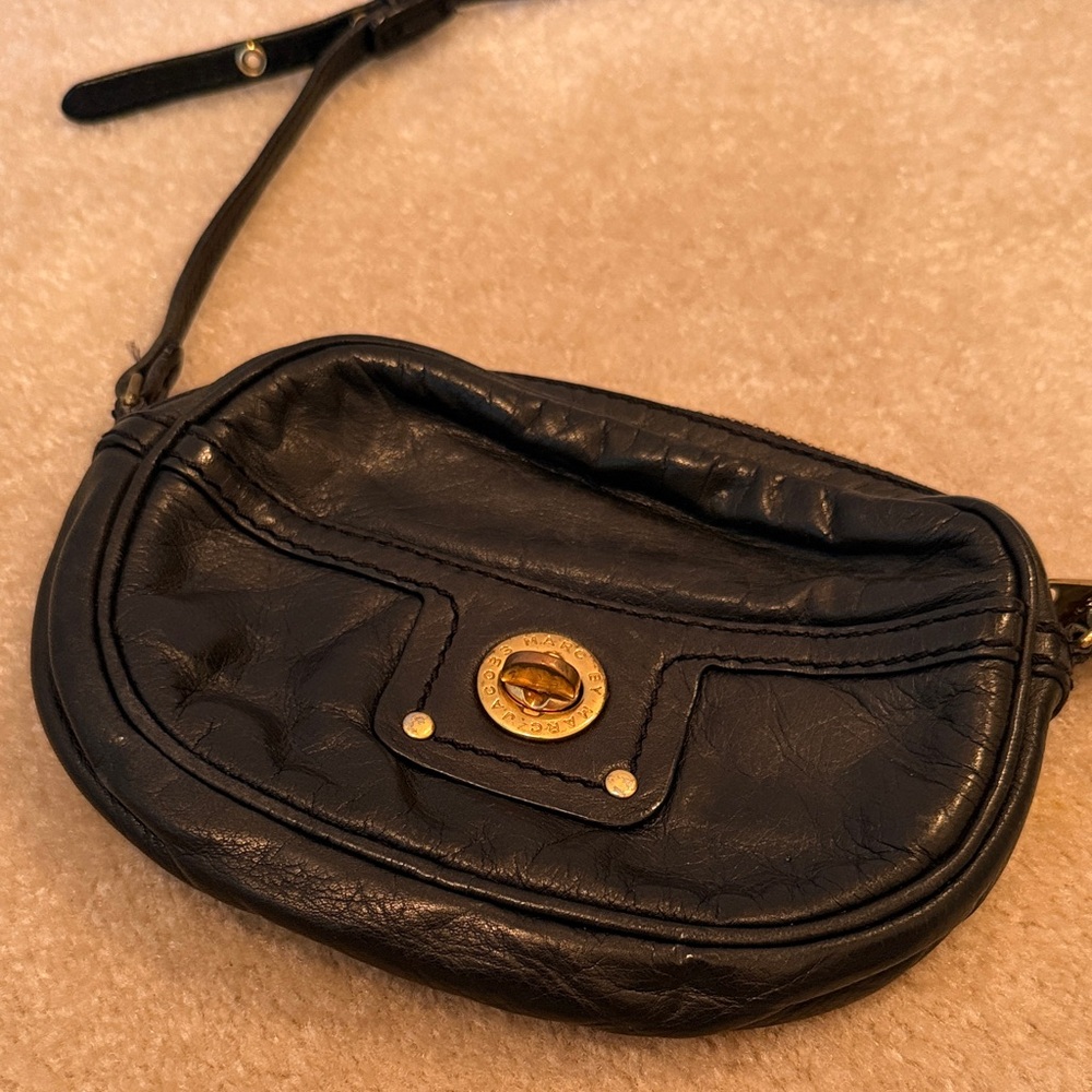 Marc Jacobs Black Leather Crossbody Bag with Gold Accents